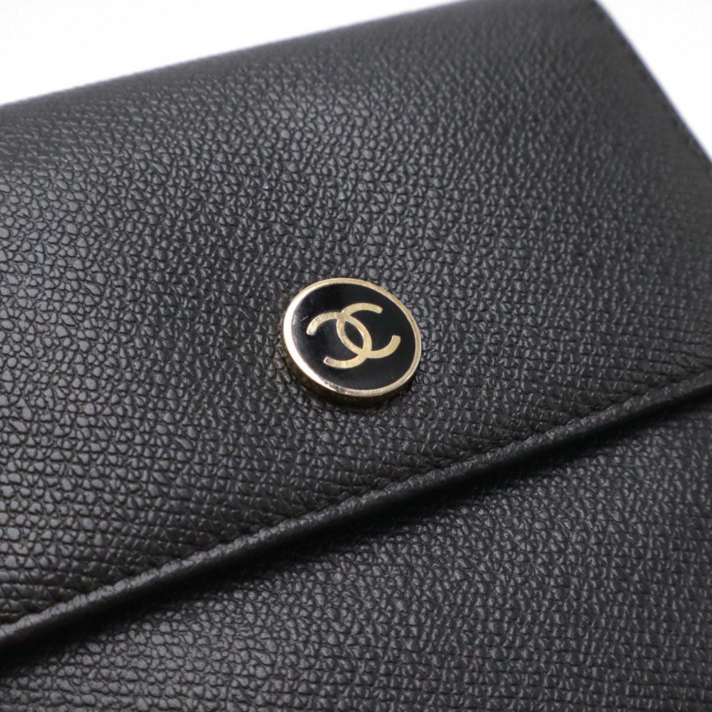 Chanel Coco Button Tri-Fold W Wallet Double Leather Black A20902