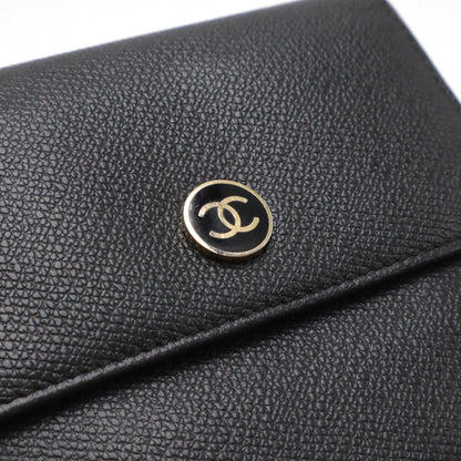 Chanel Coco Button Tri-Fold W Wallet Double Leather Black A20902