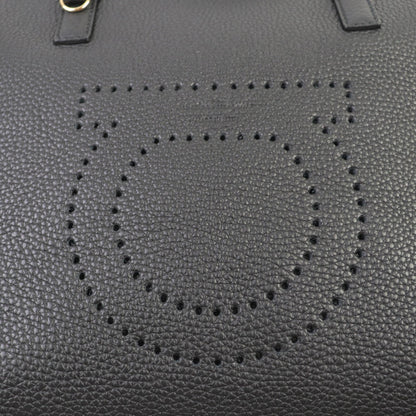 Salvatore Ferragamo 21 G714 Marta Nero Perforated Gancini Design Calf Leather Tote Bag With Dust Bag