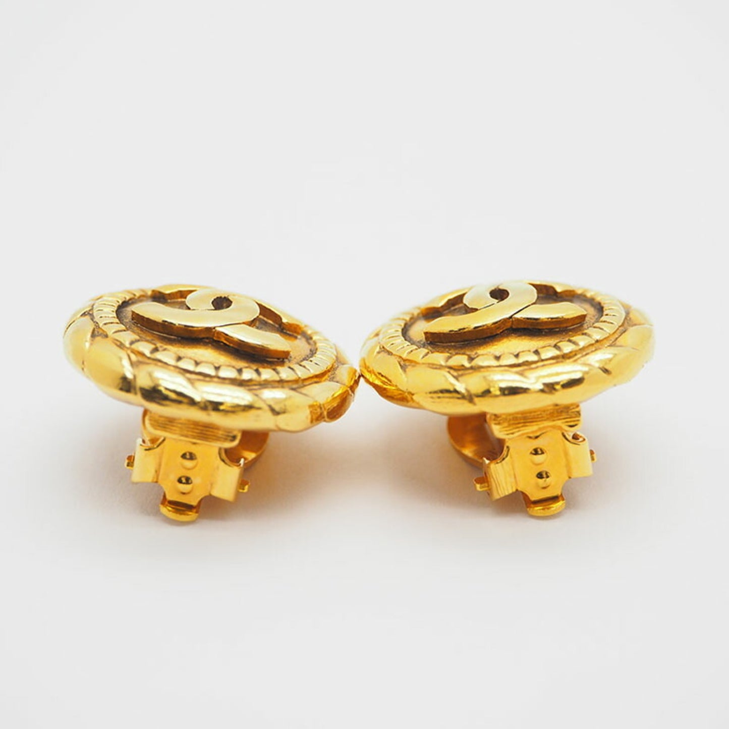 Chanel Round Coco Mark Earrings Gold Medium Size