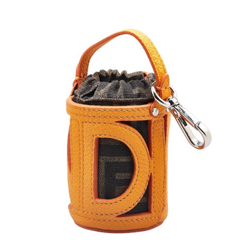 Fendi Zucca Bucket Charm 7As158 Orange Brown Leather Canvas