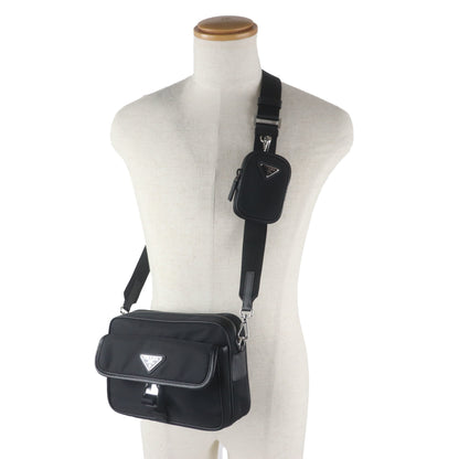 Prada 2Vh133 Re-Nylon Saffiano Leather Shoulder Bag With Triangle Logo And Plaque