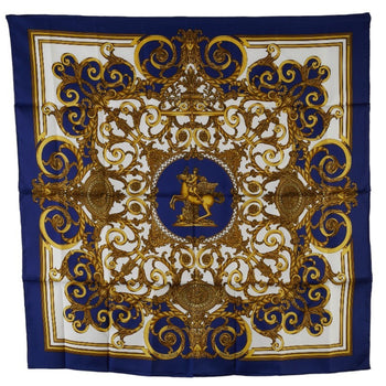 Hermes Carre 90 Les Tuileries Tuileries Park Scarf Muffler Navy White Silk
