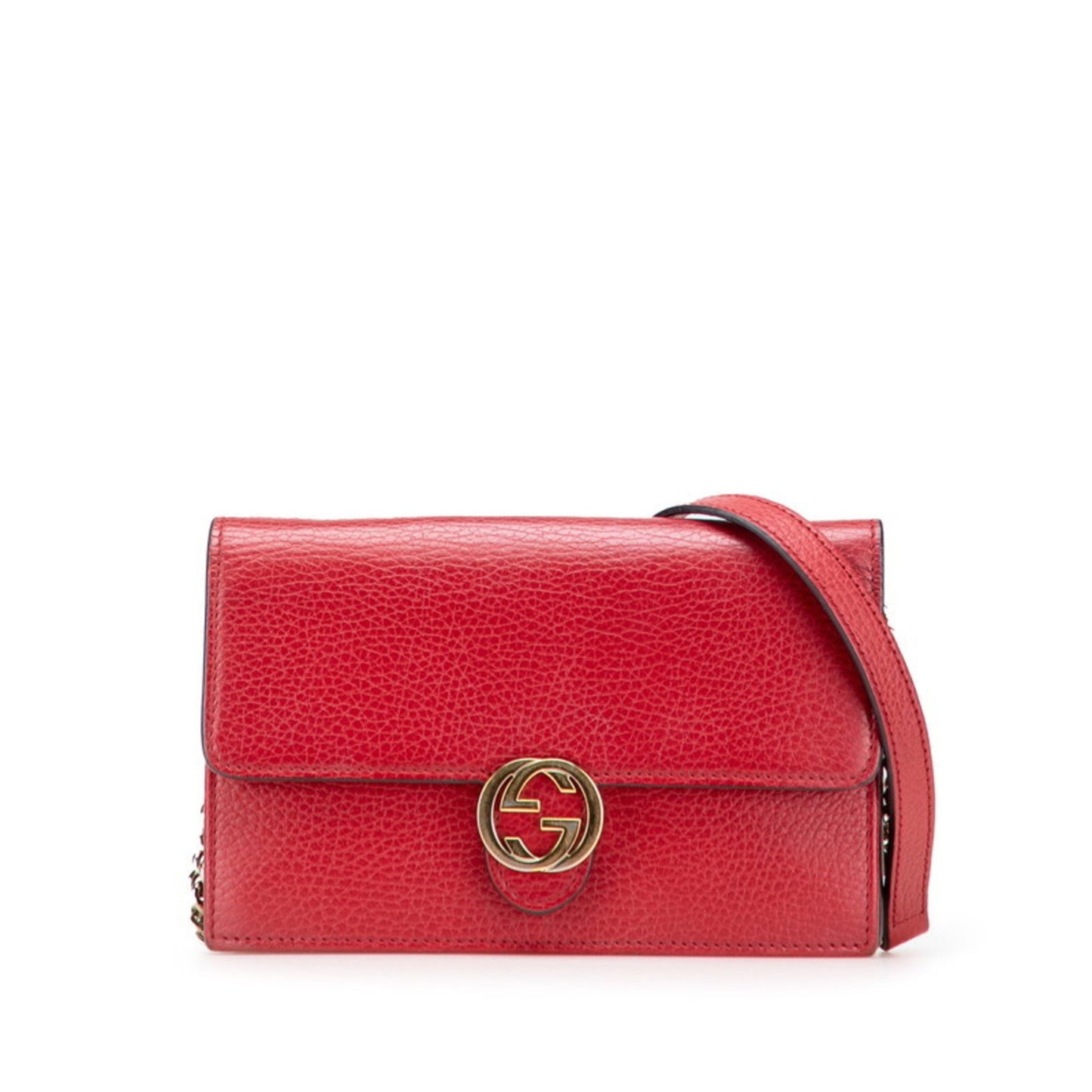 Gucci Interlocking G Crossbody Chain Wallet 510314 Red Leather