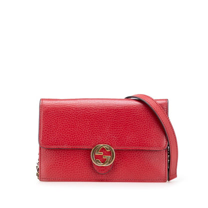 Gucci Interlocking G Crossbody Chain Wallet 510314 Red Leather