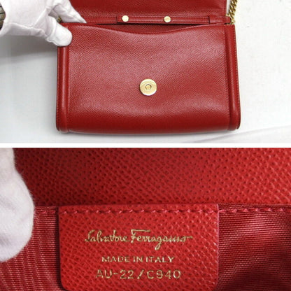 Salvatore Ferragamo Vara Ribbon Chain Shoulder Bag Red