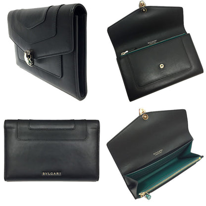 Bvlgari Serpenti Forever Large Wallet 294391 Leather Black Snake