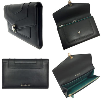 Bvlgari Serpenti Forever Large Wallet 294391 Leather Black Snake