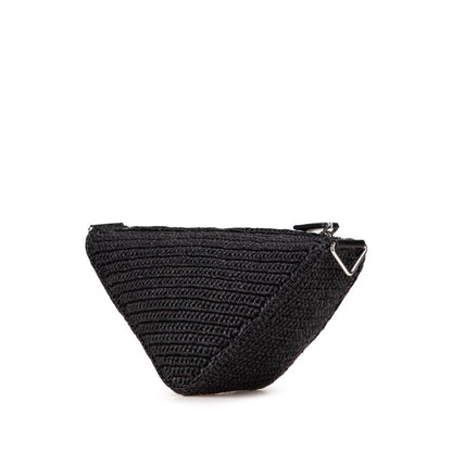 Prada Triangle Crochet Crossbody Shoulder Bag Black Raffia