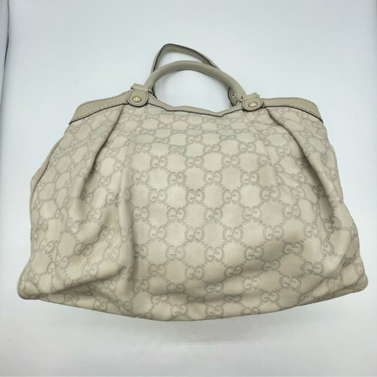 Gucci 211944 Tote Bag Handbag Guccissima Sukey Leather White Ivory