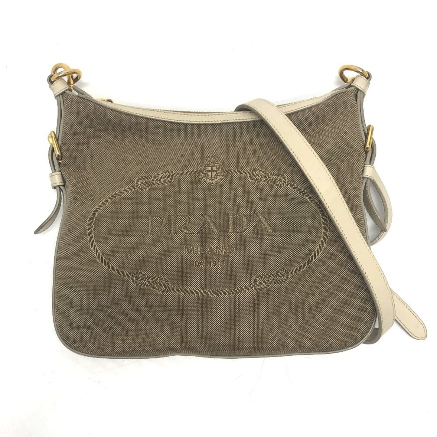 Prada Bt0706 Logo Jacquard Shoulder Bag In Canvas/Leather