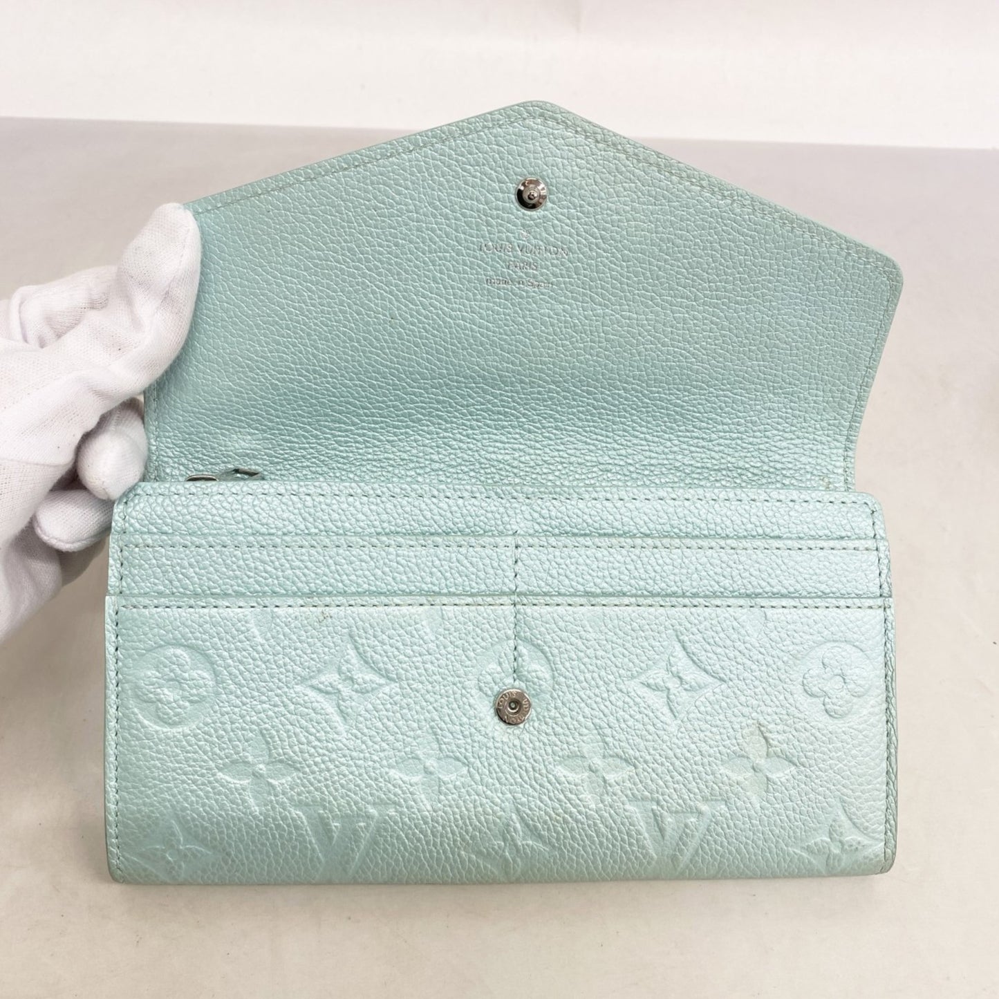 Louis Vuitton Monogram Empreinte Portefeuille Sarah Long Wallet M82174 Light Blue