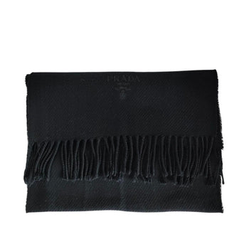 Prada Prada Wool Logo Embroidered Fringe Scarf/Stole In Black