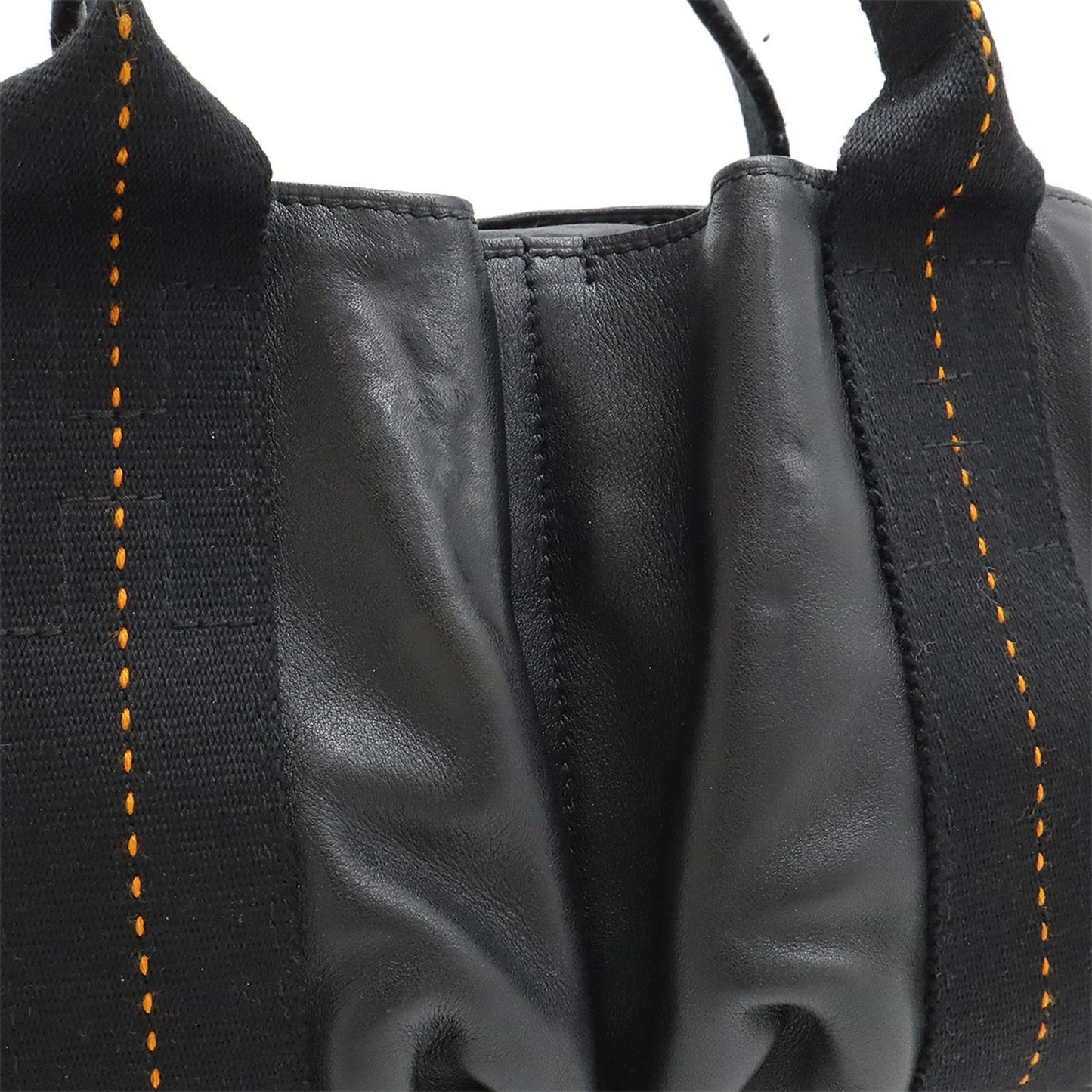 Hermes Caravan Horizontal Pm Tote Bag Shoulder Veauderma Leather Black Orange