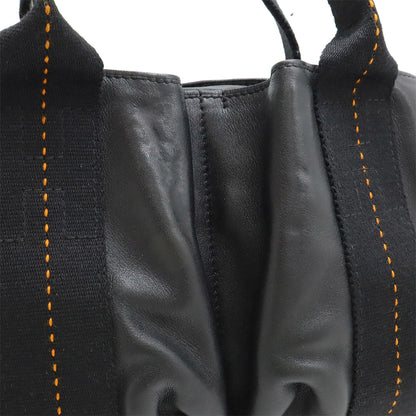 Hermes Caravan Horizontal Pm Tote Bag Shoulder Veauderma Leather Black Orange