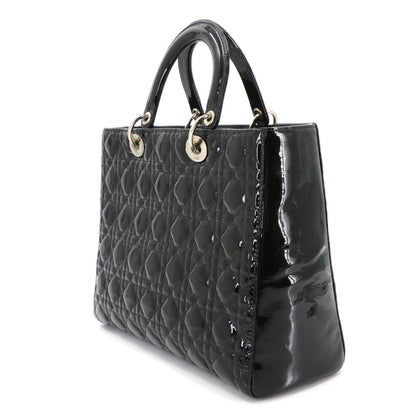 Christian Dior Cannage Lady Large 2-Way Hand/Shoulder Bag In Black Enamel