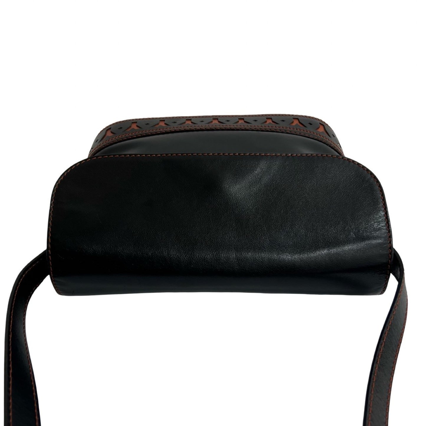 Yves Saint Laurent Perforated Cutout Leather Shoulder Bag Black/Brown 33294