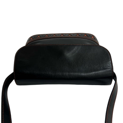 Yves Saint Laurent Perforated Cutout Leather Shoulder Bag Black/Brown 33294