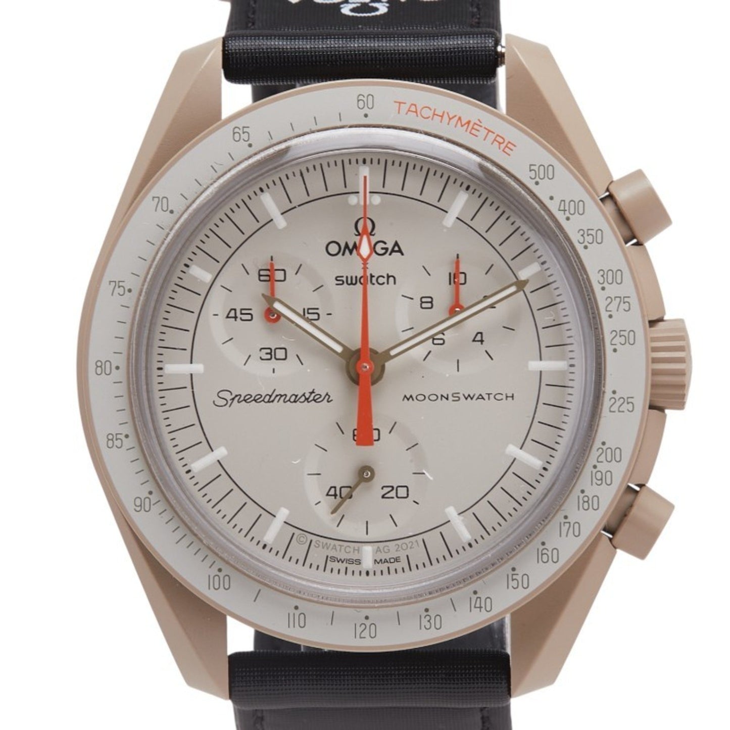 Omega X Swatch Moonswatch Mission To Jupiter Watch So33C100 Quartz Movement Beige Dial Ceramic Nylon