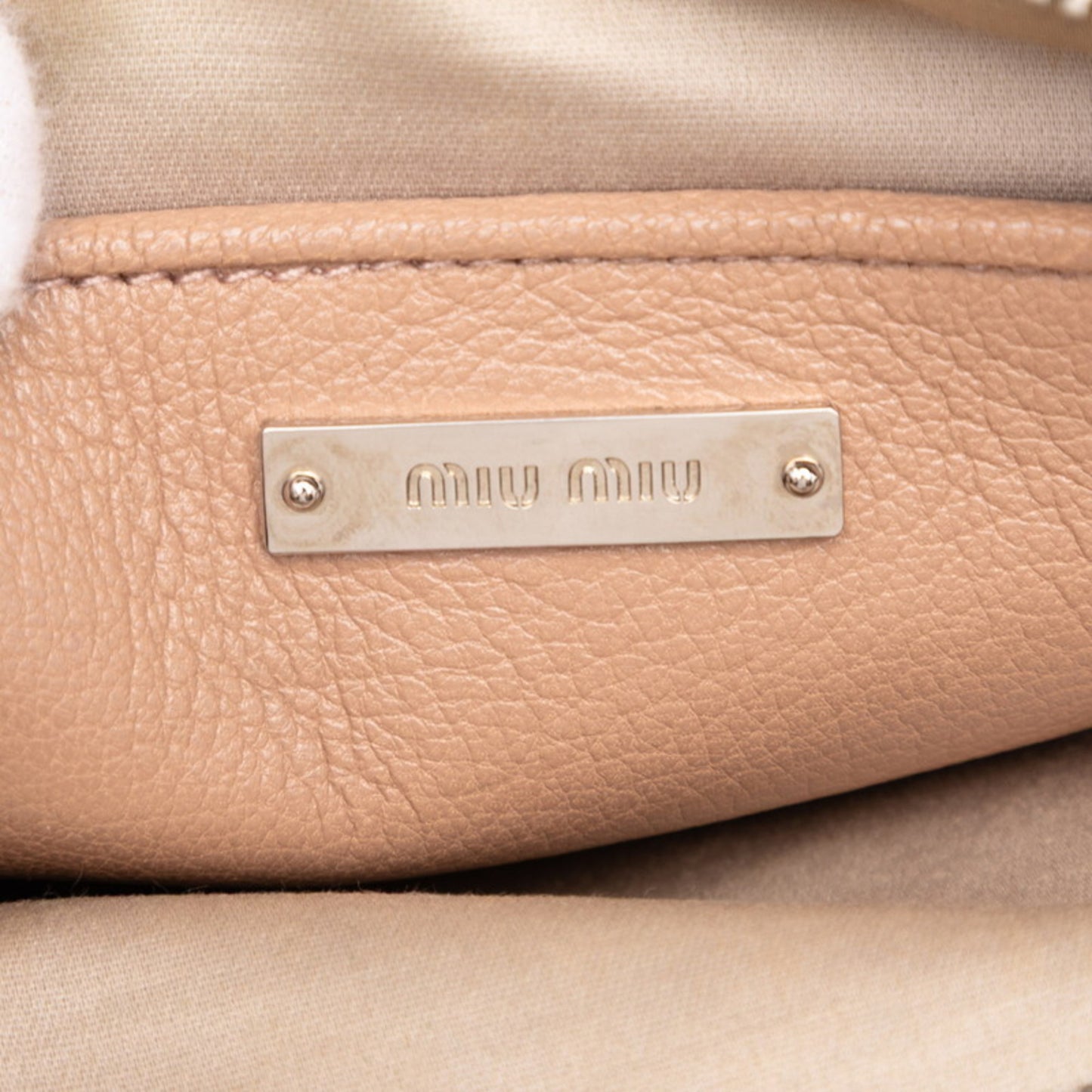 Miu Miu Miu Ribbon Motif Shoulder Bag In Pink Beige Leather