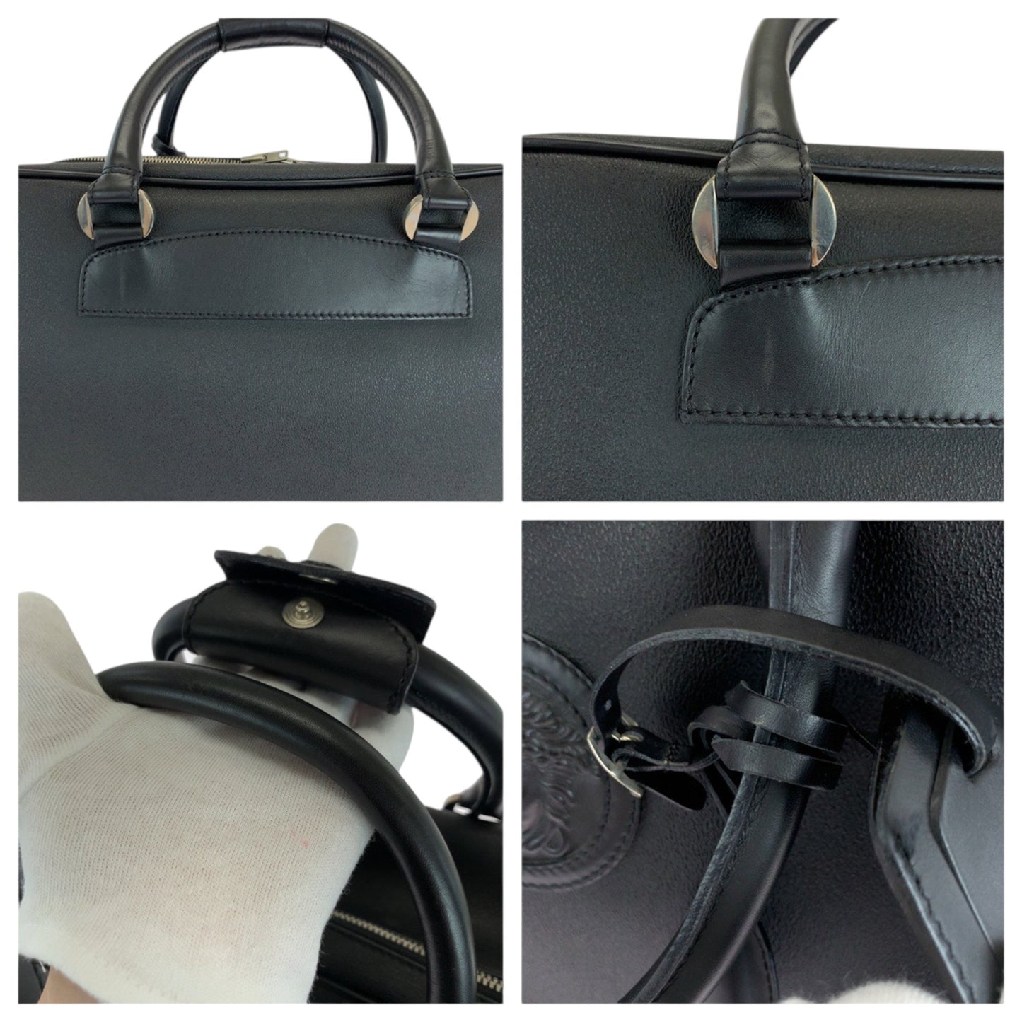 Gianni Versace Medusa Black Leather Boston Bag