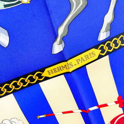 Hermes Scarf Muffler Carre 90 Silk Blue Multicolor Helmes Chocs En Plumes Feather Clash Knight