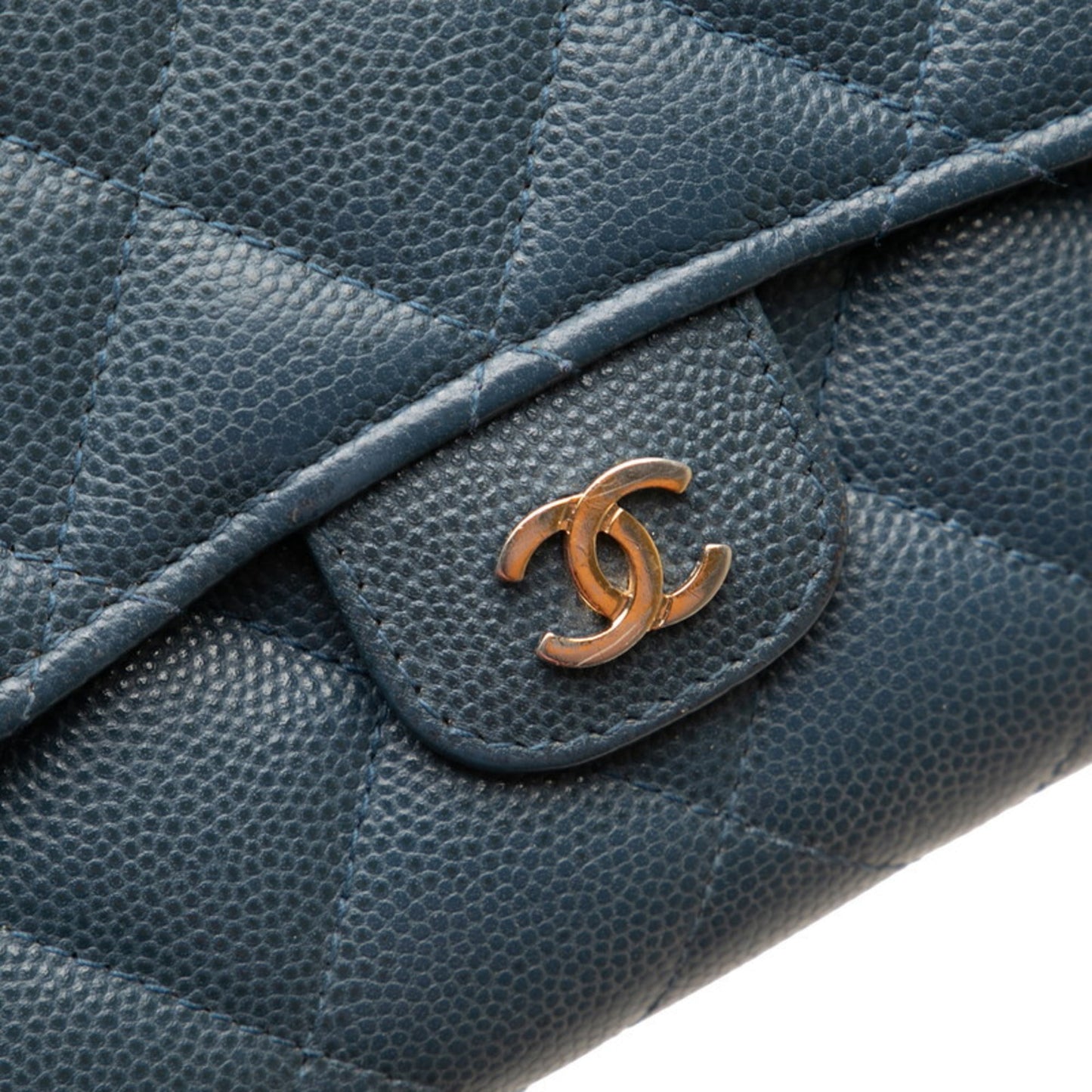 Chanel Matelasse Coco Mark Long Wallet Blue Caviar Leather