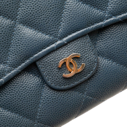 Chanel Matelasse Coco Mark Long Wallet Blue Caviar Leather