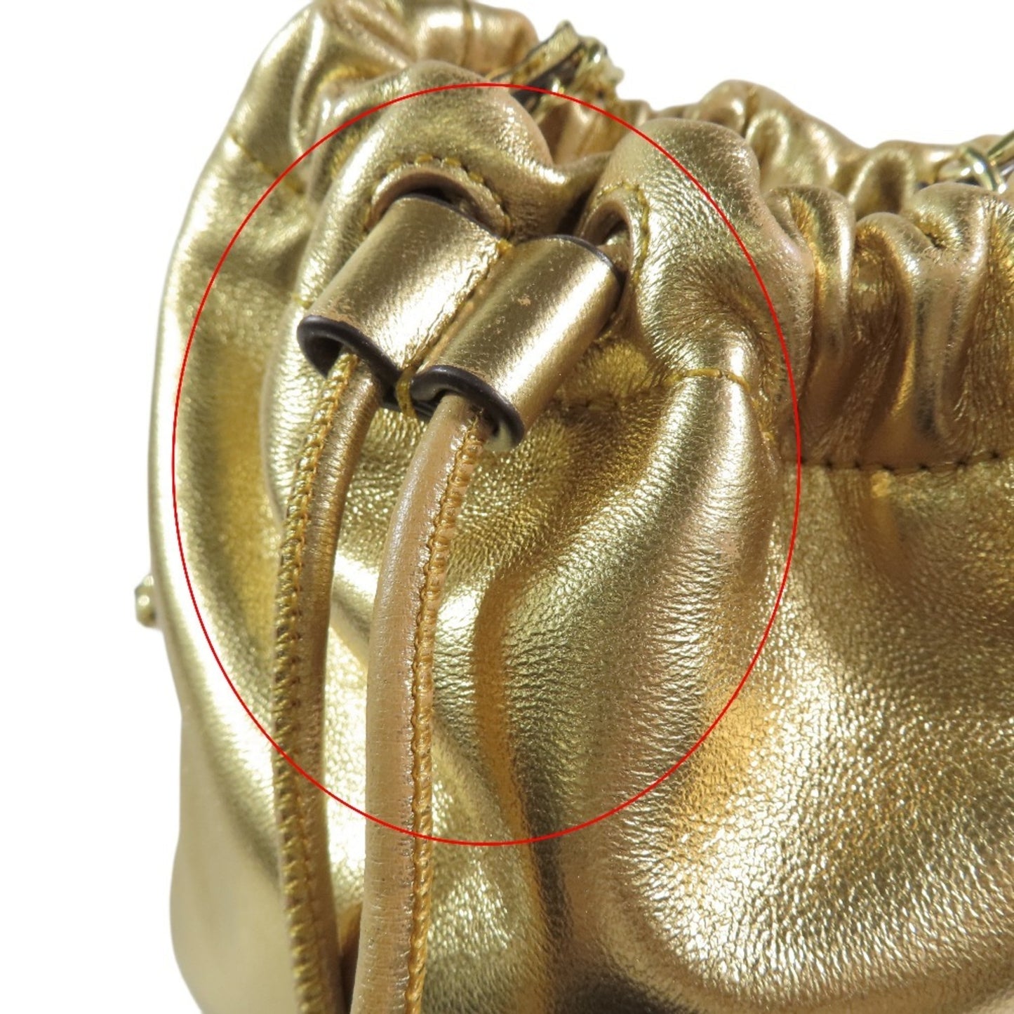 Ralph Lauren Women'S Gold Leather Drawstring Shoulder Bag With Chain Strap