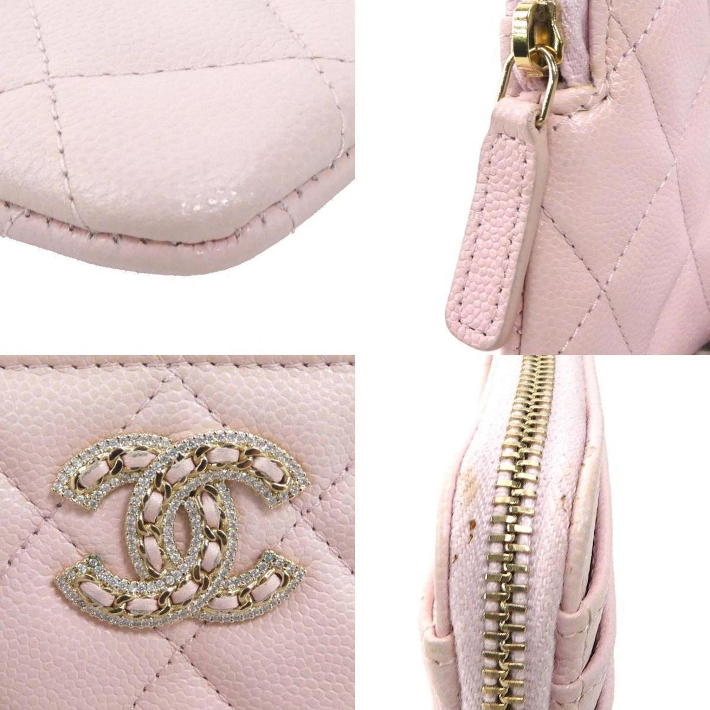 Chanel Wallet/Coin Case Chanel 19 Zip Caviar Skin Leather Light Pink