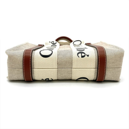 Chlo Chloe Woody Small Tote Bag Cotton Leather 04217565 Brown