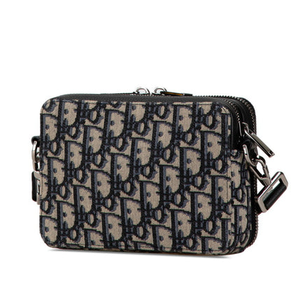 Christian Dior Dior X Kenny Scharf Oblique Crossbody Shoulder Bag Beige Navy Jacquard