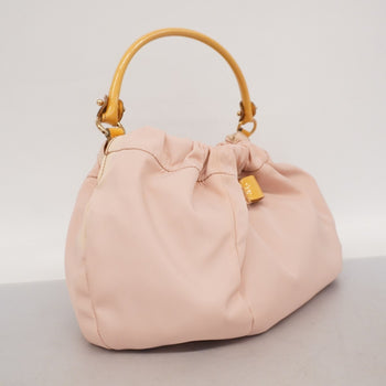 Salvatore Ferragamo Vara Nylon Enamel Handbag In Pink And Beige For Women