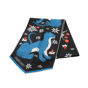 Hermes Herms Maxi Twilly Les Leopards Silk Scarf For Women In Black
