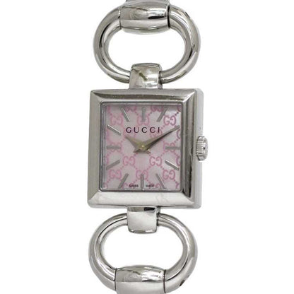 Gucci Watch Tornavani Pink Shell Silver Ya120515 F-20453 Square Ss Quartz Gucci Dial Gg Micro