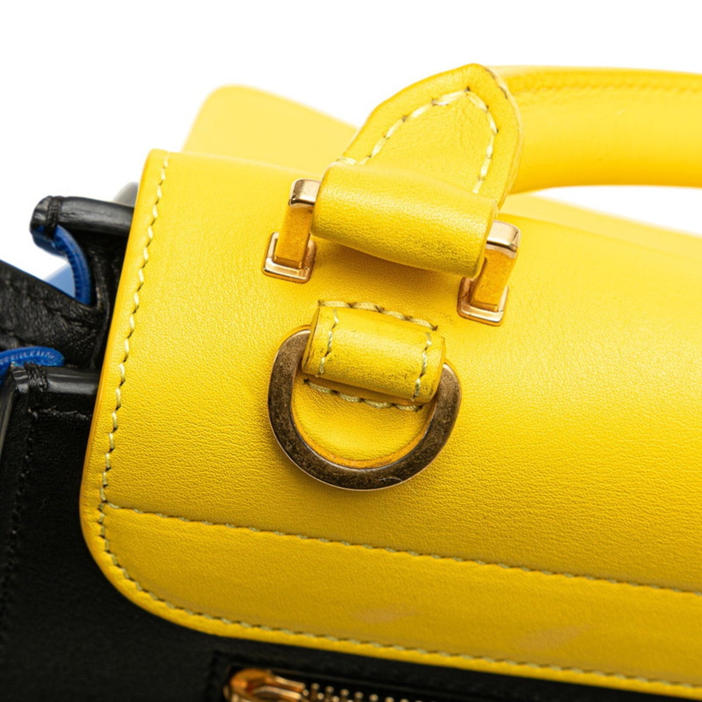 Celine Trapeze Tricolor Handbag Shoulder Bag 2Way Yellow Black Blue Leather