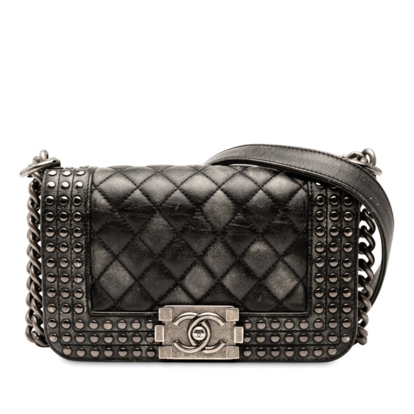 Chanel Coco Mark Stud Boy 20 Crossbody Chain Shoulder Bag In Black Lambskin