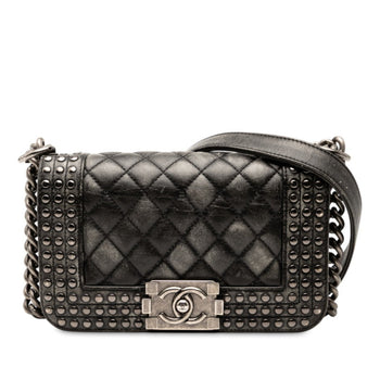Chanel Coco Mark Stud Boy 20 Crossbody Chain Shoulder Bag In Black Lambskin