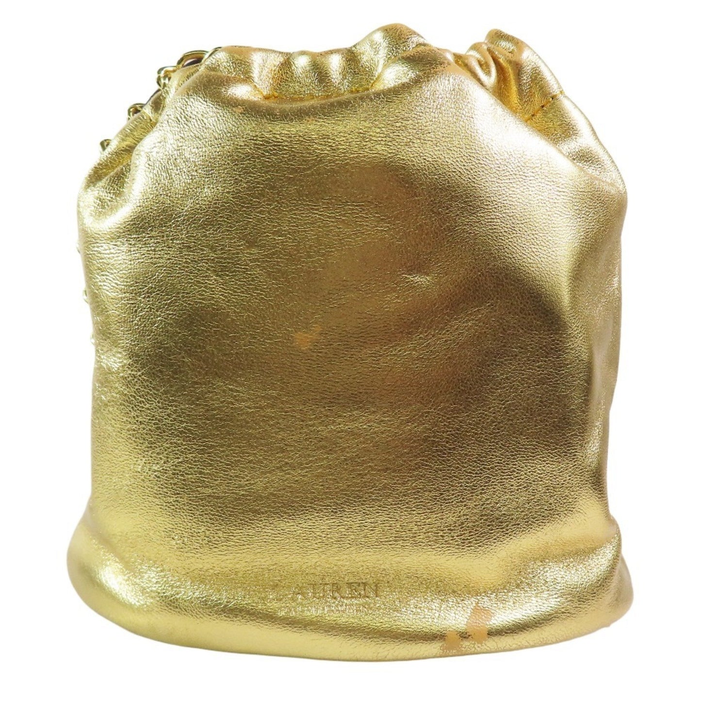 Ralph Lauren Women'S Gold Leather Drawstring Shoulder Bag With Chain Strap