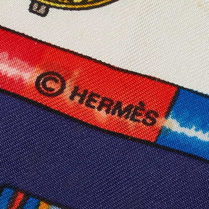 Hermes Carr 90 Pelile Main Seamstress Scarf Muffler Navy Multicolor Silk