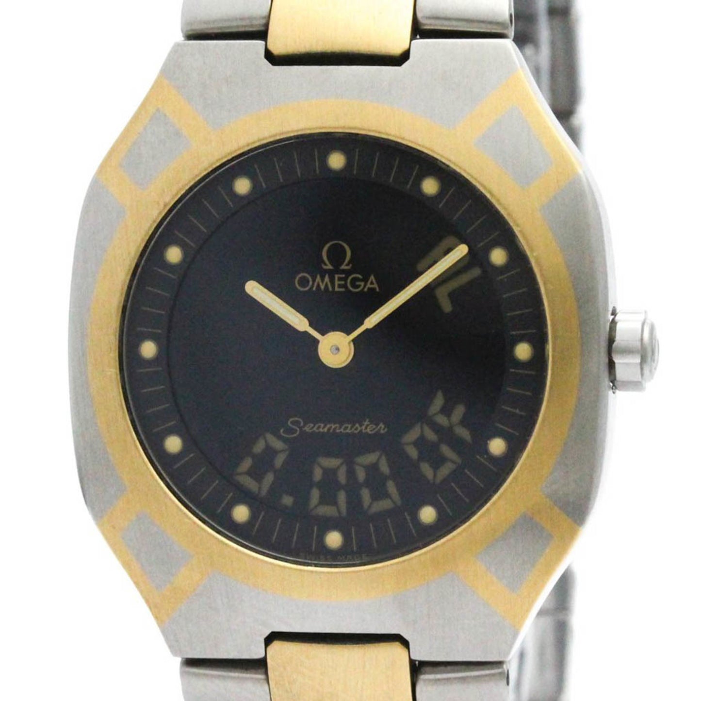 Polished Omega Seamaster Polaris Analog Digital 18K Gold Steel Watch Bf579628