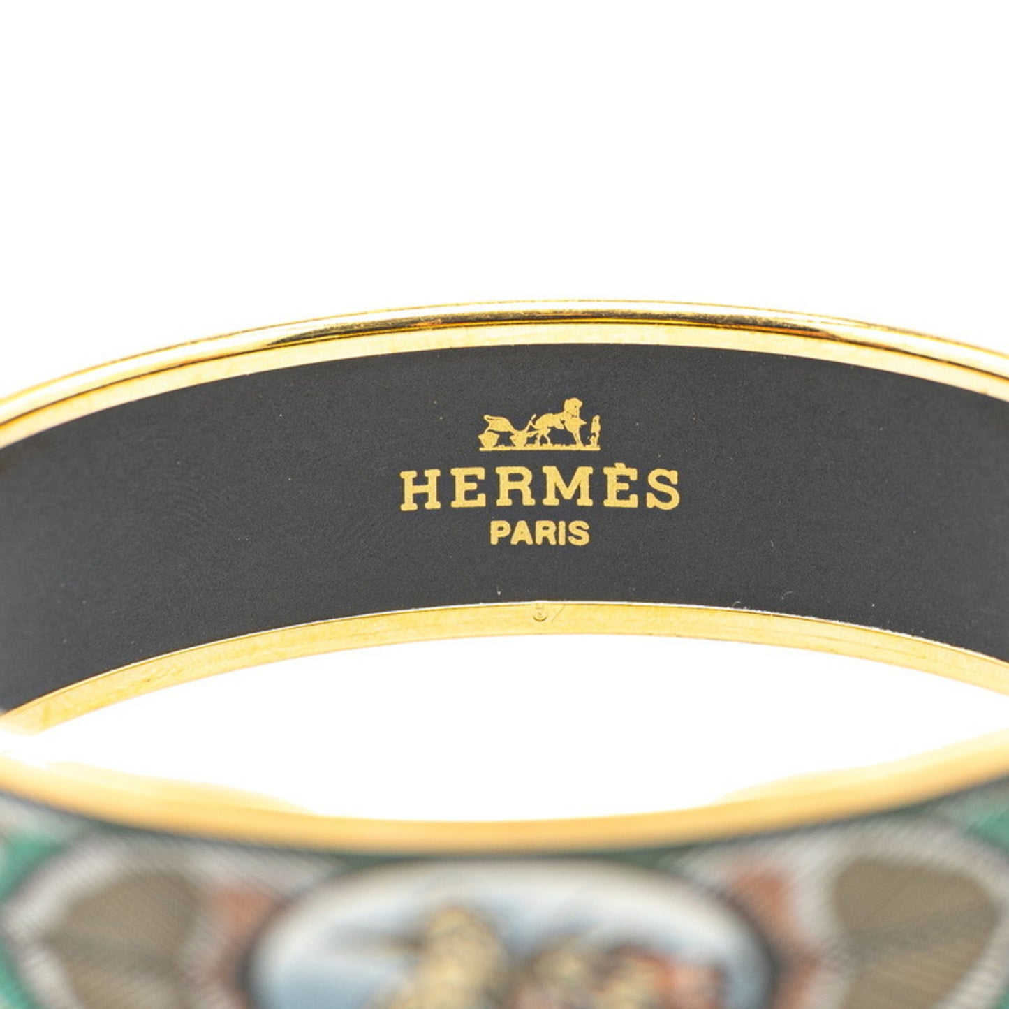 Hermes Enamel Bird Feather Motif Bangle In Gold