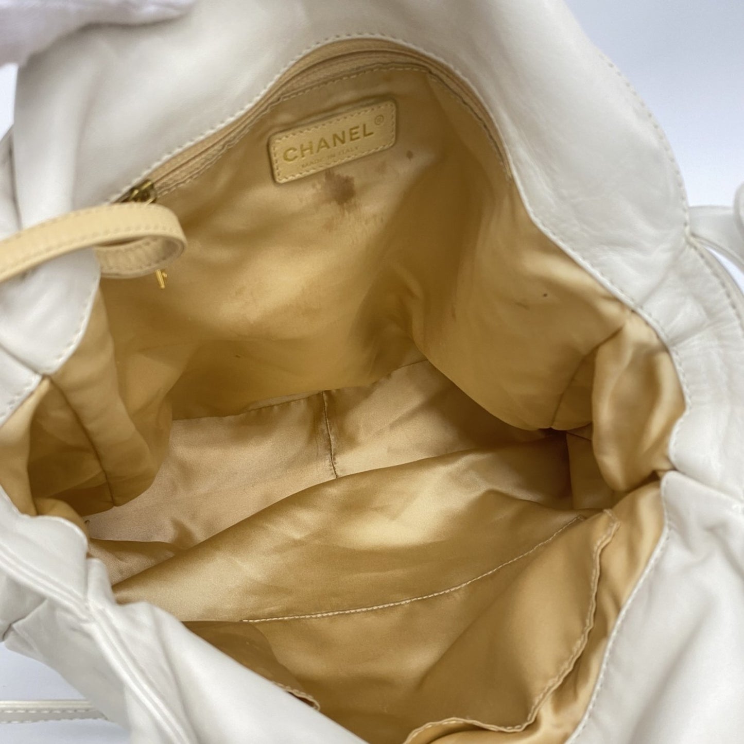 Chanel Shoulder Bag Chain Leather White 2-Way