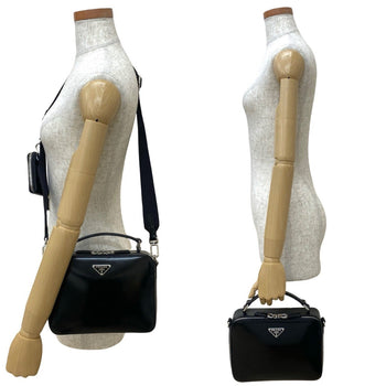 Prada Prada Brick Brushed Triangle Logo Hardware Leather Genuine 2-Way Handbag/Shoulder Bag Black