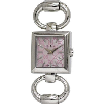 Gucci Watch Tornavani Pink Shell Silver Ya120515 F-20453 Square Ss Quartz Gucci Dial Gg Micro