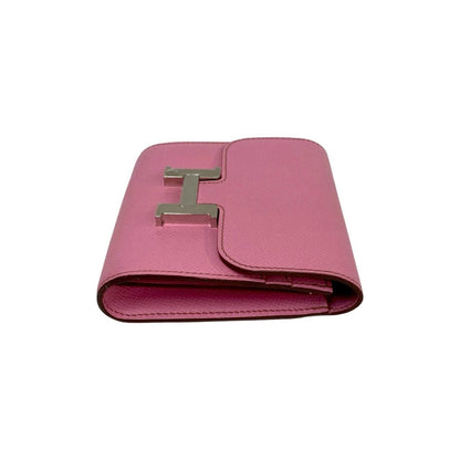Hermes Constance Compact Epsom Leather Bi-Fold Mini Wallet In Rose Azalee 88789