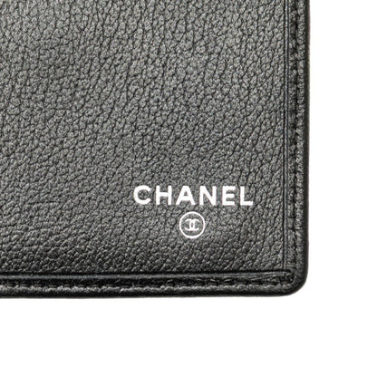 Chanel Camellia Coco Mark Tri-Fold Wallet Compact Black Lambskin