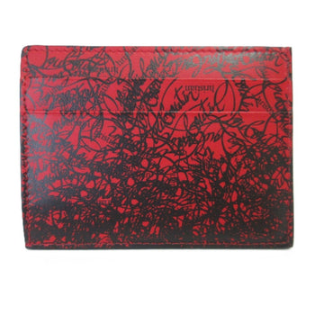 Christian Louboutin Logo Design Studded Business Card Holder/Card Case Red X Black Silver Hardware
