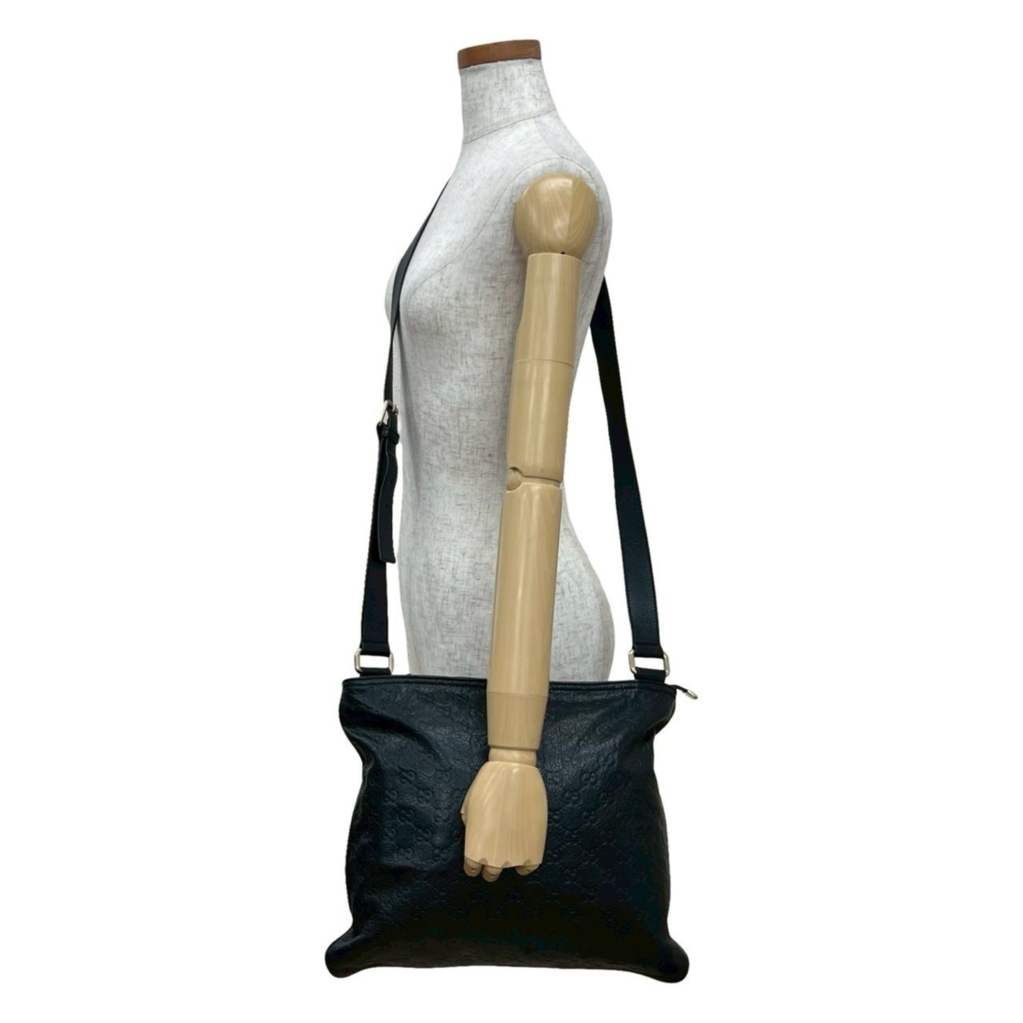 Gucci Gucci Shima Gg Logo Engraved Leather Shoulder Bag