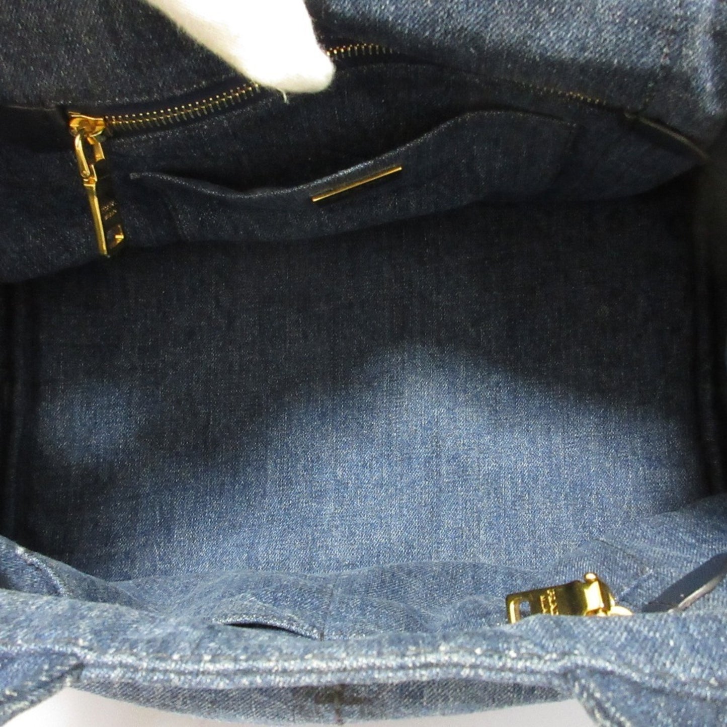 Prada Canapa Triangle Logo Plate Denim 2-Way Handbag/Shoulder Bag